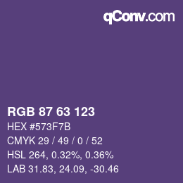 Color code: RGB 87 63 123 | qconv.com