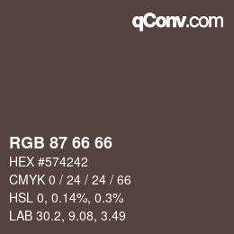 颜色代码: RGB 87 66 66 | qconv.com