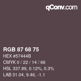 颜色代码: RGB 87 68 75 | qconv.com