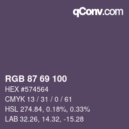 Código de color: RGB 87 69 100 | qconv.com