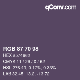 カラーコード: RGB 87 70 98 | qconv.com