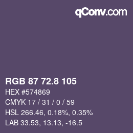 カラーコード: RGB 87 72.8 105 | qconv.com