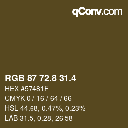 カラーコード: RGB 87 72.8 31.4 | qconv.com