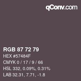 カラーコード: RGB 87 72 79 | qconv.com