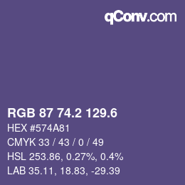 カラーコード: RGB 87 74.2 129.6 | qconv.com
