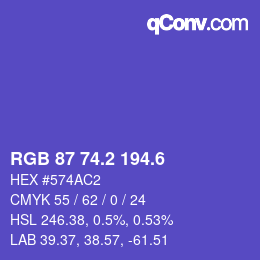 カラーコード: RGB 87 74.2 194.6 | qconv.com