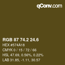 カラーコード: RGB 87 74.2 24.6 | qconv.com