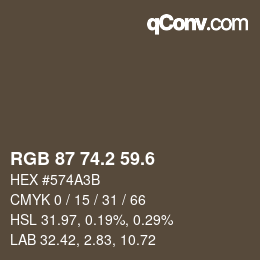 カラーコード: RGB 87 74.2 59.6 | qconv.com