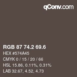 カラーコード: RGB 87 74.2 69.6 | qconv.com