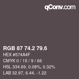 カラーコード: RGB 87 74.2 79.6 | qconv.com