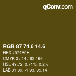 カラーコード: RGB 87 74.6 14.6 | qconv.com