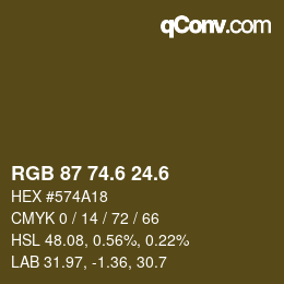 カラーコード: RGB 87 74.6 24.6 | qconv.com