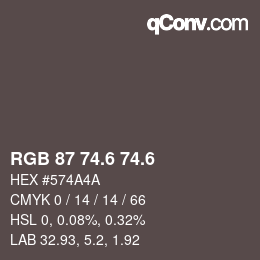 カラーコード: RGB 87 74.6 74.6 | qconv.com