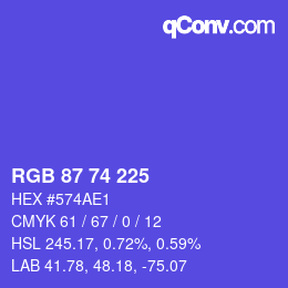 カラーコード: RGB 87 74 225 | qconv.com