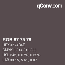Color code: RGB 87 75 78 | qconv.com