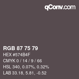 カラーコード: RGB 87 75 79 | qconv.com