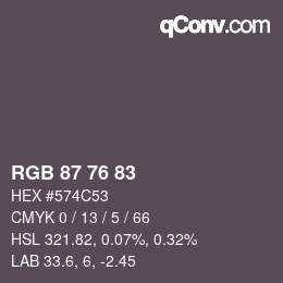 颜色代码: RGB 87 76 83 | qconv.com