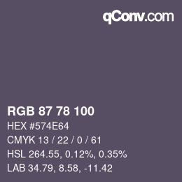 Color code: RGB 87 78 100 | qconv.com