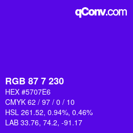 颜色代码: RGB 87 7 230 | qconv.com