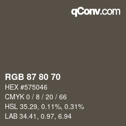 カラーコード: RGB 87 80 70 | qconv.com