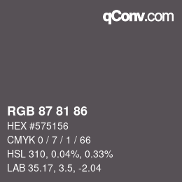 颜色代码: RGB 87 81 86 | qconv.com