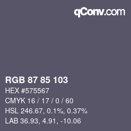 Color code: RGB 87 85 103 | qconv.com