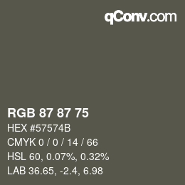 Color code: RGB 87 87 75 | qconv.com