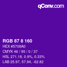 颜色代码: RGB 87 8 160 | qconv.com
