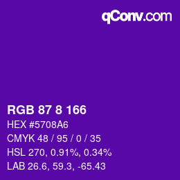 颜色代码: RGB 87 8 166 | qconv.com