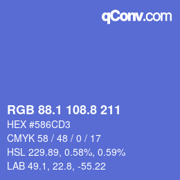 カラーコード: RGB 88.1 108.8 211 | qconv.com