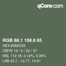 Color code: RGB 88.1 108.8 85 | qconv.com