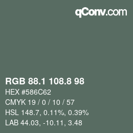 Color code: RGB 88.1 108.8 98 | qconv.com