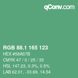 カラーコード: RGB 88.1 165 123 | qconv.com