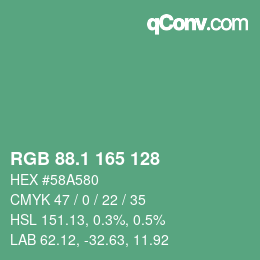 カラーコード: RGB 88.1 165 128 | qconv.com