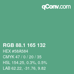カラーコード: RGB 88.1 165 132 | qconv.com