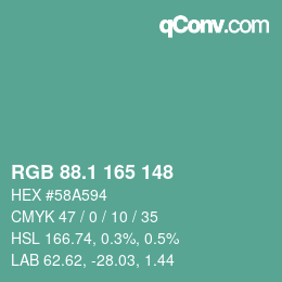 カラーコード: RGB 88.1 165 148 | qconv.com