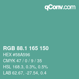 カラーコード: RGB 88.1 165 150 | qconv.com