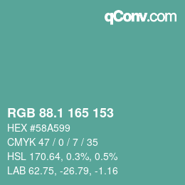 カラーコード: RGB 88.1 165 153 | qconv.com