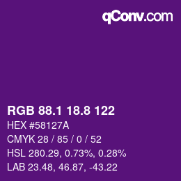 カラーコード: RGB 88.1 18.8 122 | qconv.com