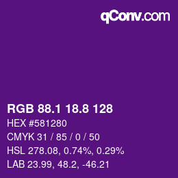 カラーコード: RGB 88.1 18.8 128 | qconv.com