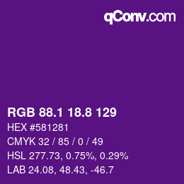 カラーコード: RGB 88.1 18.8 129 | qconv.com