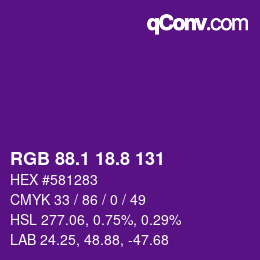カラーコード: RGB 88.1 18.8 131 | qconv.com