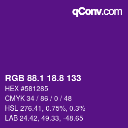 カラーコード: RGB 88.1 18.8 133 | qconv.com