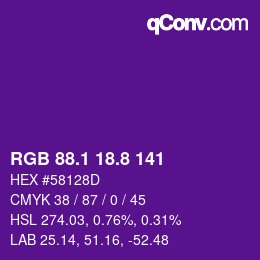 カラーコード: RGB 88.1 18.8 141 | qconv.com