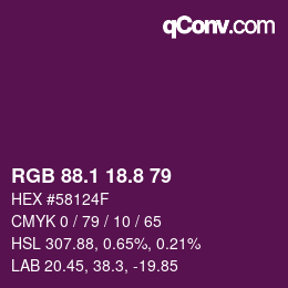 カラーコード: RGB 88.1 18.8 79 | qconv.com