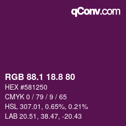 カラーコード: RGB 88.1 18.8 80 | qconv.com