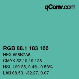 カラーコード: RGB 88.1 183 166 | qconv.com