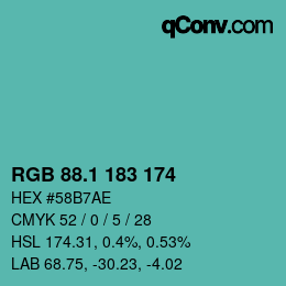 カラーコード: RGB 88.1 183 174 | qconv.com