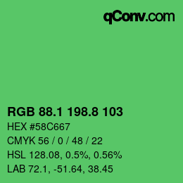 カラーコード: RGB 88.1 198.8 103 | qconv.com