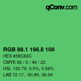 カラーコード: RGB 88.1 198.8 108 | qconv.com